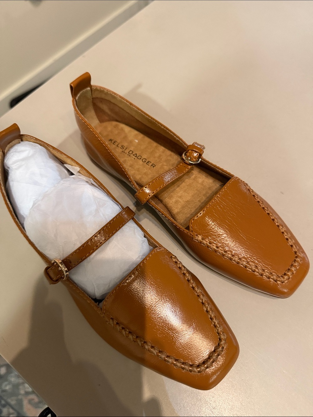 Kelsi Dagger Men’s Cognac Patent Leather Mary Jane Loafers